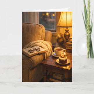 Carte Thé et coin lecture pour 80e anniversaire cosy