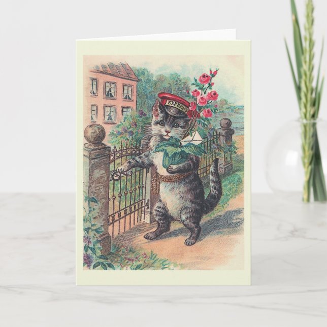 Carte "The Mailman" Vintage Cat Greeting (Devant)