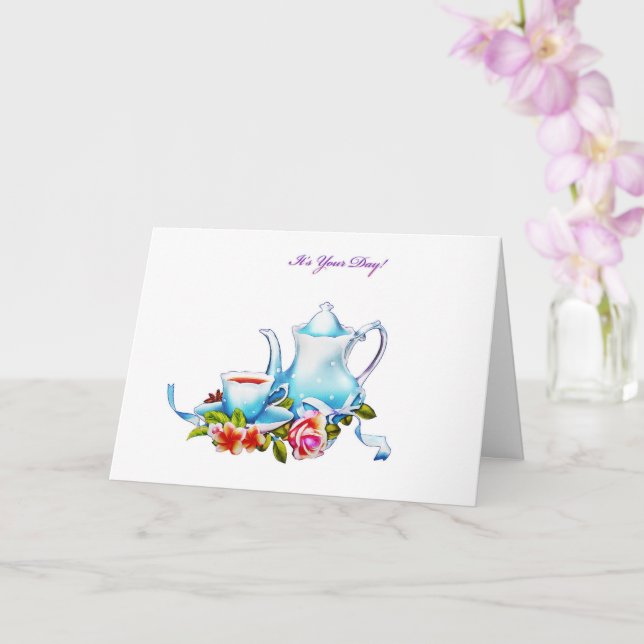 Carte Théière avec thé Fête des mères (Orchidée)
