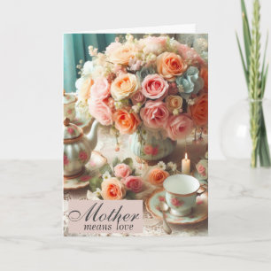 Carte Théière Rose Rose pour la Fête des Mères 