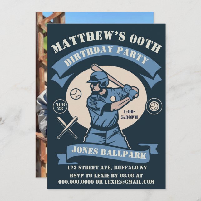 Carte Thème de baseball fête d'anniversaire (Devant / Derrière)