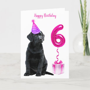 Carte Thème de chiot 6e anniversaire - mignon chien rose