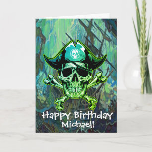 Carte Thème de fête pirate adulte bateau à os croisés