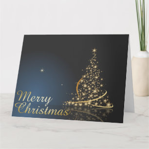 Carte Thème de Noël bleu avec arbre de Noël doré