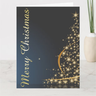 Carte Thème de Noël bleu avec arbre de Noël doré
