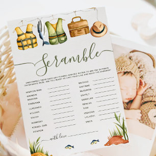 Carte Thème de pêche Baby shower Débrouiller jeu de mots