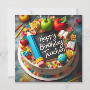 CARTE THÈME ENSEIGNANT FESTIVE CAKE D'ANNIVERSAIRE
