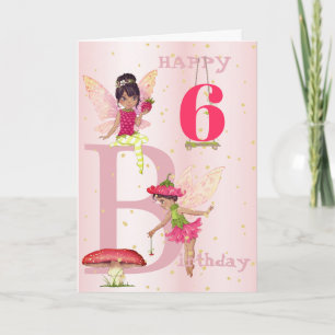 Carte Thème Fée Fille Cheveux foncé Rose Enfant Âge Anni