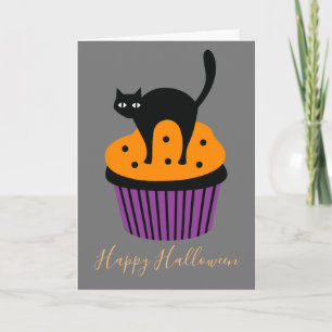 Carte Thème Halloween orange chat noir