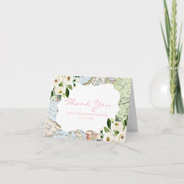 Carte thème Voyage Baby shower rose Carte de remer (Devant)