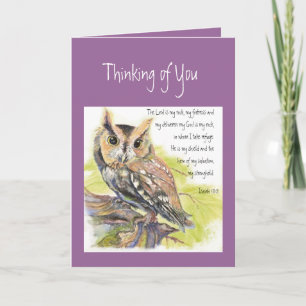 Carte Thinking of You Inspirationnal Psaume 18:2 Owl