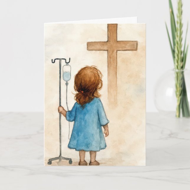 Carte Thinking of You Little Girl Holding an IV Pole (Devant)