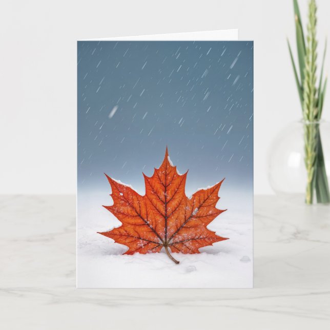 Carte Thinking of You Orange Maple Leaf On Snow  (Devant)