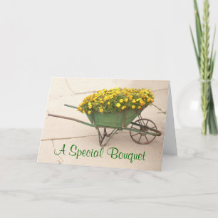 Carte Thinking of You Vintage Wheelbarrow of Marigolds