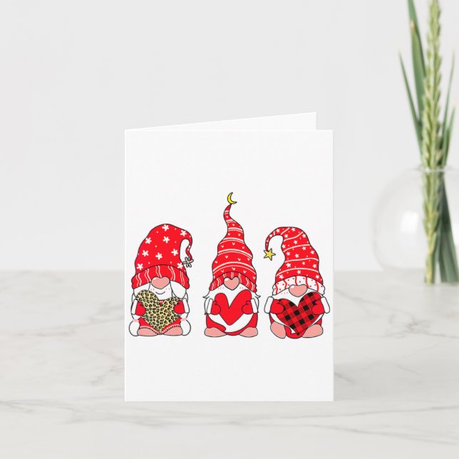 Carte Three Gnomes Holding Heart Leopard Happy Valentine (Devant)