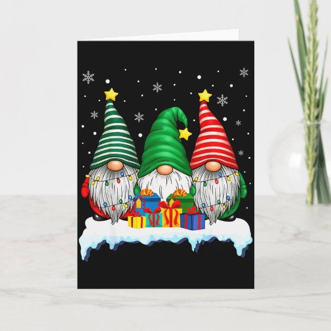 Carte Three Gnomes Tree Lights Men Women Matching Xmas H (Devant)