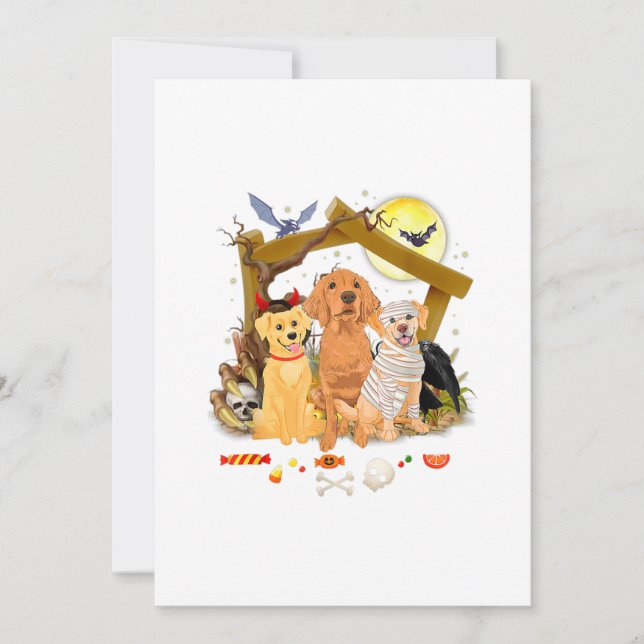 Carte Three Golden Retriever Dogs Halloween (Devant)