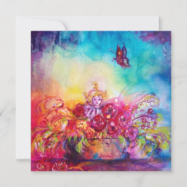 CARTE THUMBELINA, PANIER À FLEURS ET BOUTEILLE (Devant)