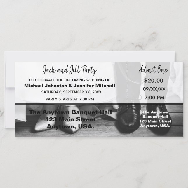 Carte Ticket pour la soirée de mariage de Jack et Jill (Devant)