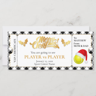 Carte Ticket Tennis de Noël, Bon cadeau Surprise