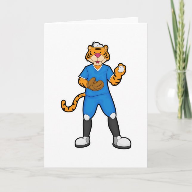 Carte Tiger au baseball avec gant et Casquette de baseba (Devant)