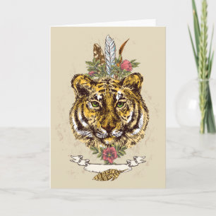 Carte Tiger Boho Style Portrait