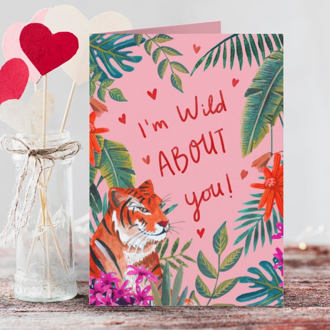 Carte Tiger Je suis fou de toi la Saint-Valentin rose (Créateur téléchargé)