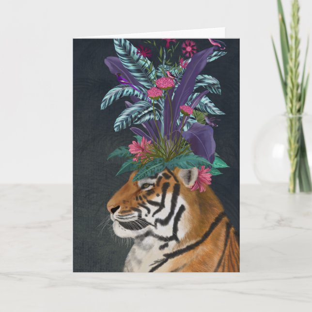 Carte Tigre avec tête tropicale (Devant)