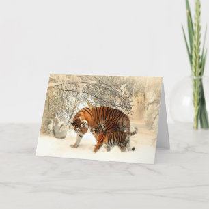 Carte Tigre et cub, hiver