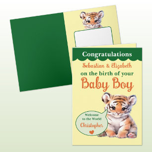 Carte Tigre mignon ajouter des noms orange vert garçon b