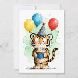 Carte Tigre Mignon & Gâteau pour Enfant Joyeux Anniversa