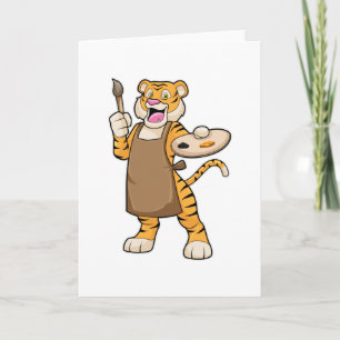 Carte Tigre peignant avec de la peinture et un pinceau