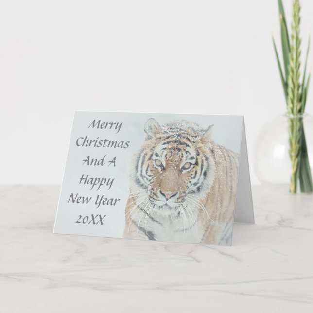 Carte Tigre sibérien dans Noël de neige (Devant)