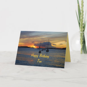 Carte Tim Happy Birthday Sailboats au coucher du soleil