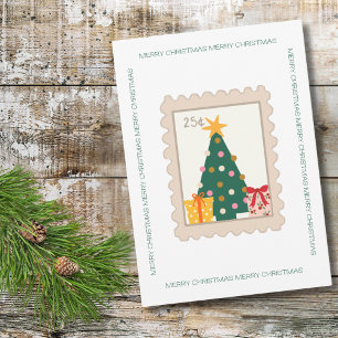 Carte Timbre de cadeaux de sapin de Noël rétro & Photo d