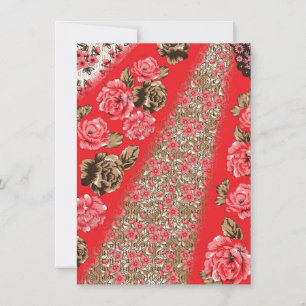 Carte Tissu rouge éclatant avec floral complexe et