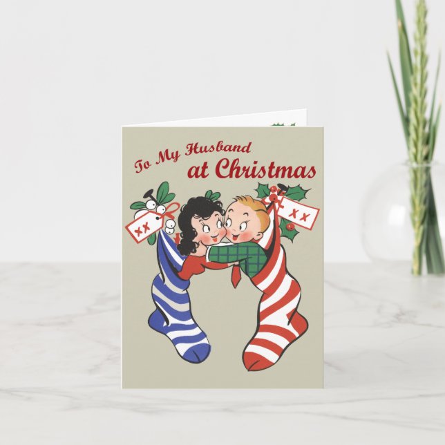 Carte "To Husband at Christmas" de style rétro (Devant)