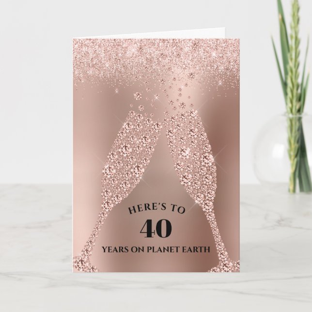 Carte Toast Champagne d'or rose 40e anniversaire (Devant)