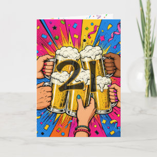 Carte Toast de bière pour 21 ans d'âge dans le Pop Art