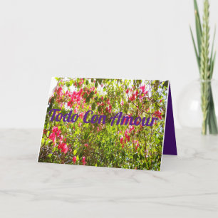 Carte Todo Con Amour rose fleurs design feuille