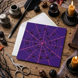 Carte Toile d'araignée noire et rose Art Motif Halloween