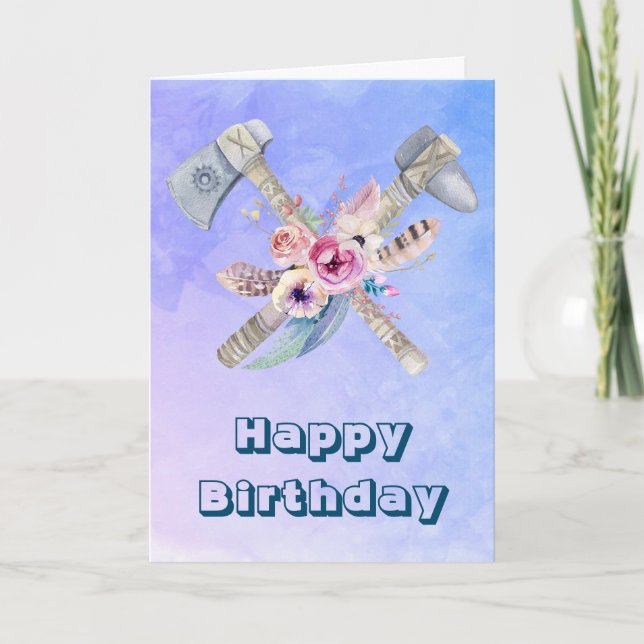 Carte Tomahawk Plumes et fleurs Joyeux anniversaire (Devant)
