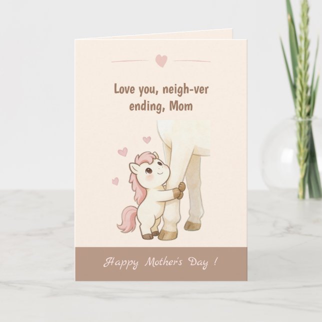 Carte Tons chauds doux Mignonne petite poney Amour sans  (Devant)