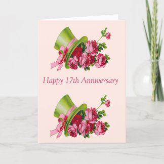 Carte Top chapeau et fleurs, Joyeux 17e anniversaire