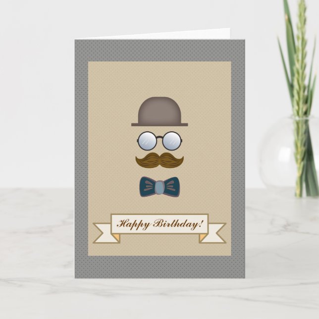 Carte Top Chapeau, Moustache, Lunettes et Cravate Bow An (Devant)