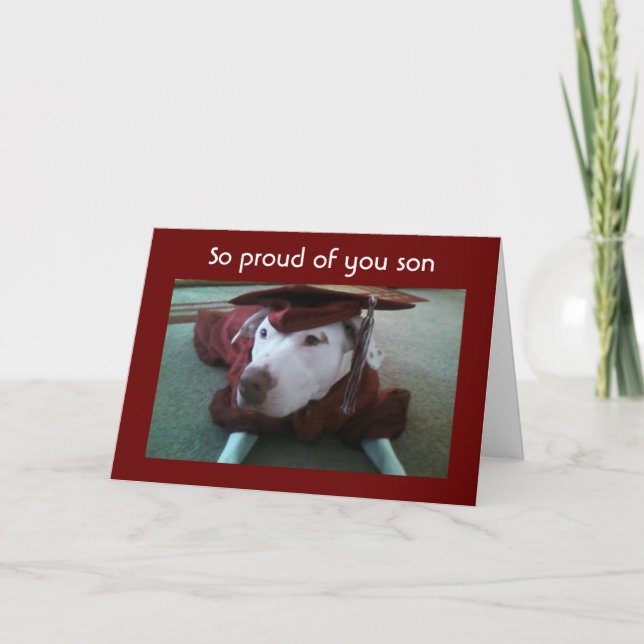 CARTE TOP CHIEN SOUHAITANT "VOUS" HEUREUX FILS DE DIPLÔM (Devant)