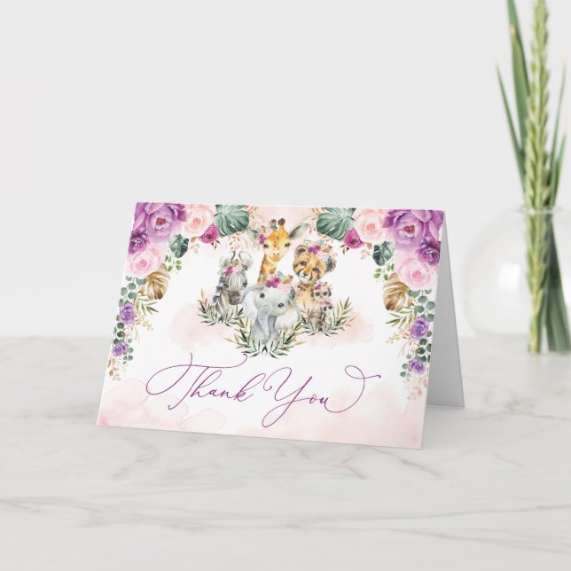 Carte Topique Boho Jungle Animaux Purple Blush Merci (Devant)