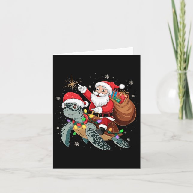 Carte Tortue amusante Noël Père Noël équitation Tortue d (Devant)