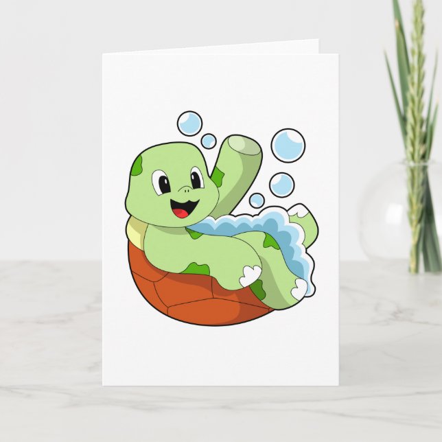 Carte Tortue au bain avec mousse (Devant)