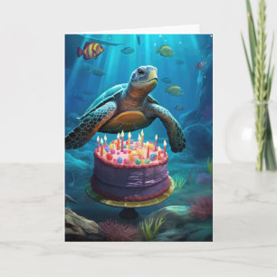 Carte Tortue au gâteau d'anniversaire